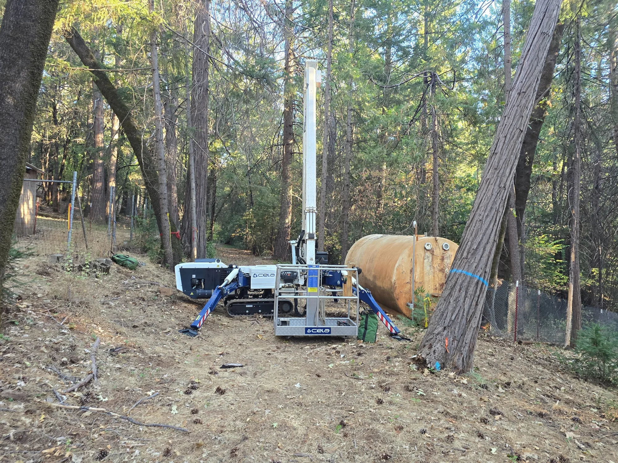RAWE specialized lift setup on a wooded Northern California property